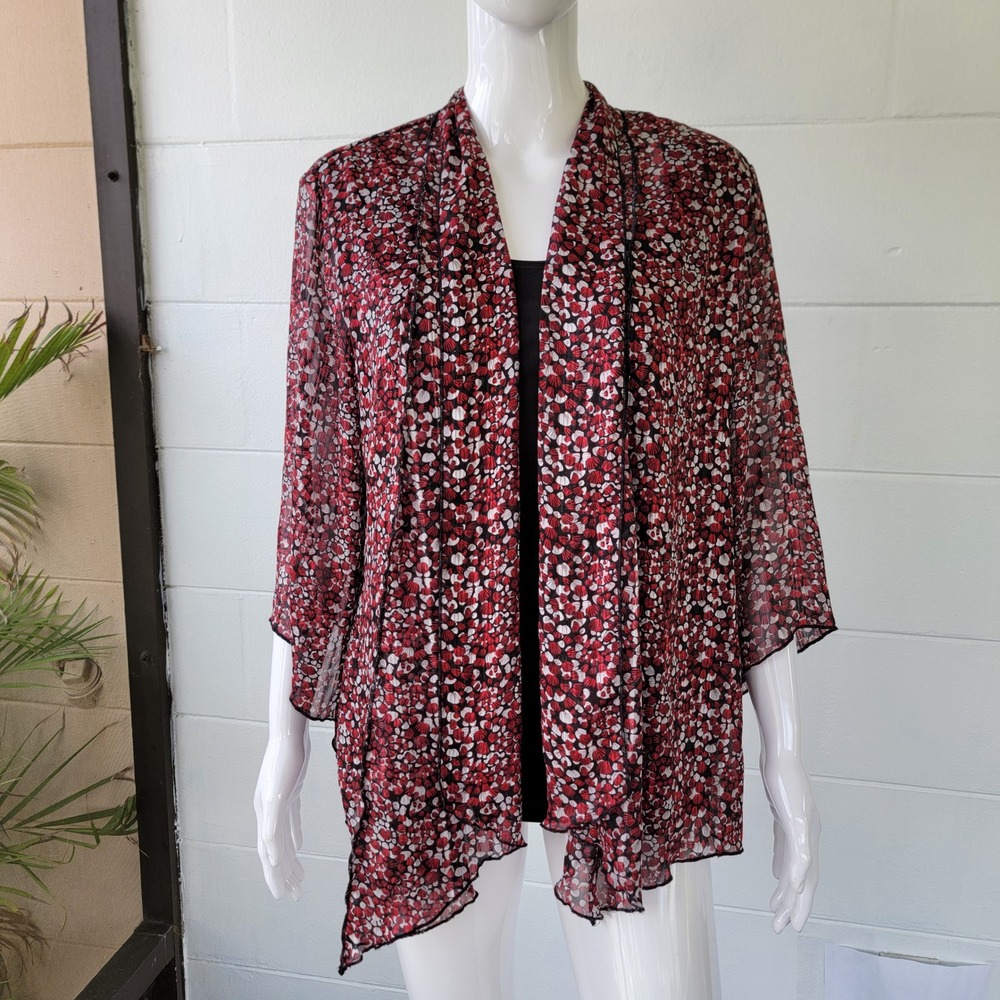 Sara Michelle Cardigan Layered Tank Red Black Floral Women's XL Bohemian Shimmer